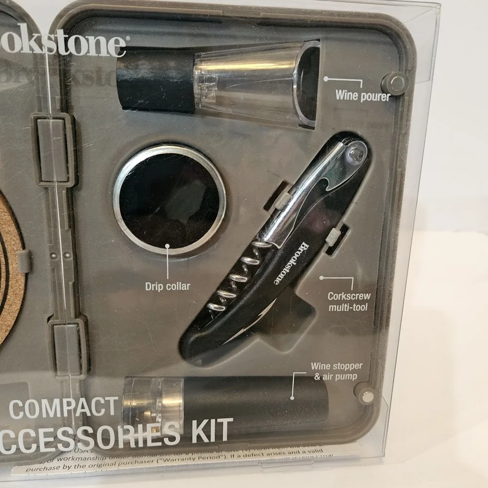 Brookstone Compact Wine Accessories 9PCS With CASE SEALED Corkscrew Coasters